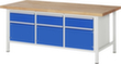 RAU Établi à hauteur réglable Serie 8000, 3 tiroirs, 3 armoires, RAL7035 gris clair/RAL5010 bleu gentiane