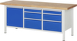 RAU Établi à hauteur réglable Serie 8000, 6 tiroirs, 1 armoire, RAL7035 gris clair/RAL5010 bleu gentiane