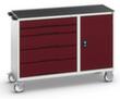 bott poste de travail mobile verso, 5 tiroirs, 1 armoire, RAL7035 gris clair/RAL3004 rouge pourpre