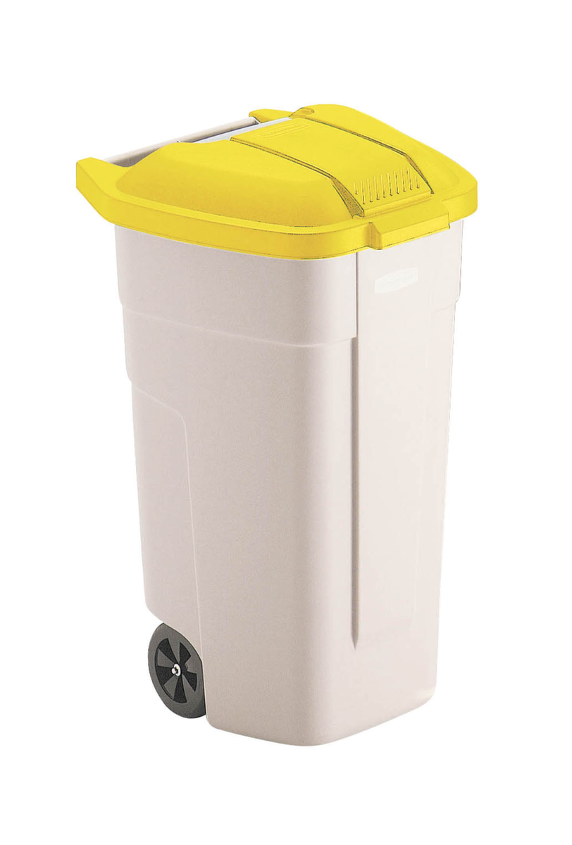 Rubbermaid Poubelle pour matières recyclables, 100 l, beige, couvercle jaune  ZOOM