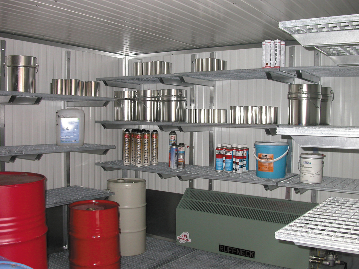 Rayonnage à caillebotis pour conteneur pour produits dangereux, largeur x profondeur 1800 x 500 mm  ZOOM