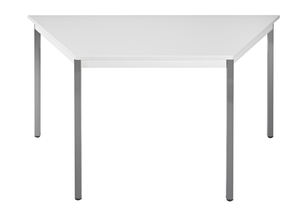 Table polyvalente trapézoïdale en tube carré, largeur x profondeur 1400 x 595 mm, panneau gris clair