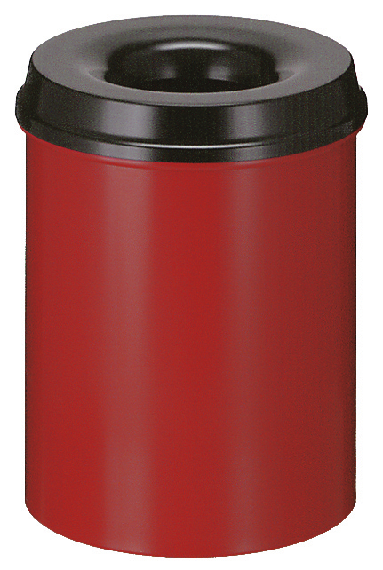 Corbeille à papier autoextinguible en acier, 15 l, rouge, partie supérieure noir  ZOOM