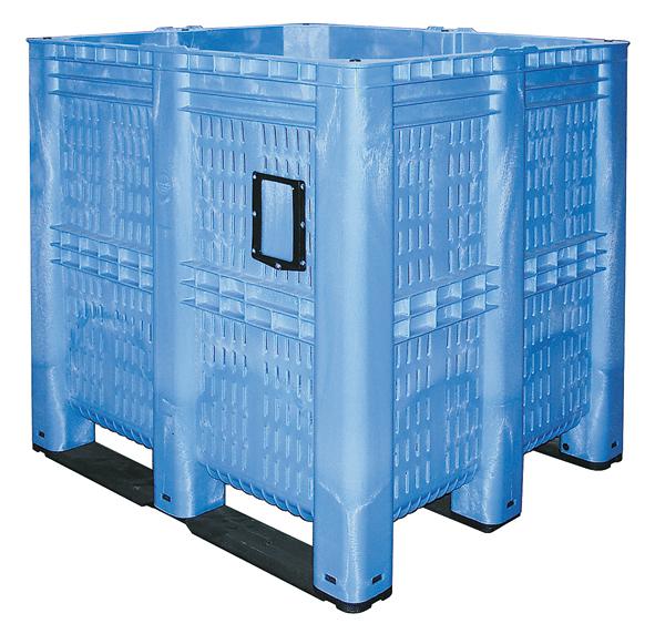 Méga-container 7 fois empilable + parois perforées, capacité 1400 l, bleu, patins  ZOOM