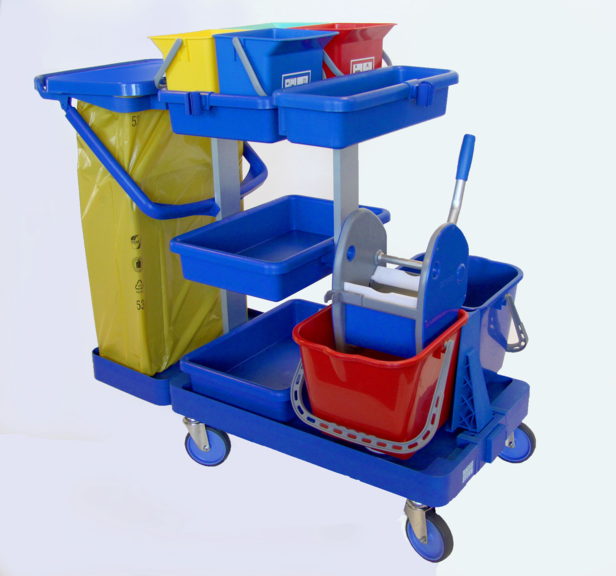 Harema Chariot de nettoyage EVO EURO 7, 4x6 l/2x15 l seau en rouge/bleu/vert/jaune  ZOOM