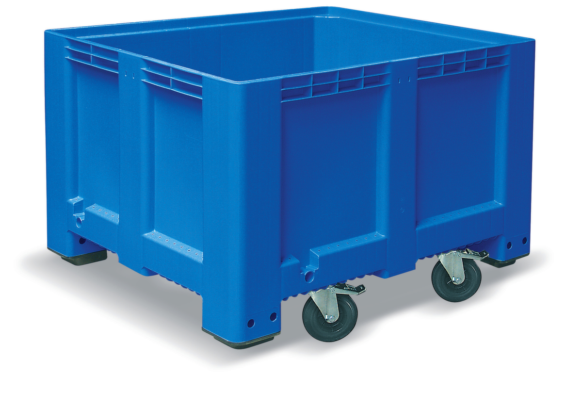 Bac grand volume pour entrepôts frigorifiques, capacité 610 l, bleu, 4 roulettes pivotantes  ZOOM