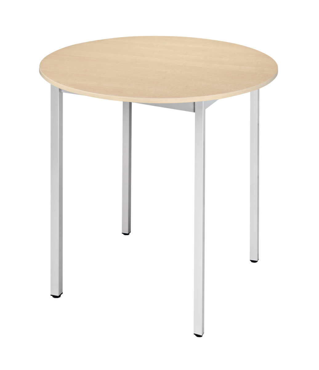 Table polyvalente ronde tube carré, Ø 800 mm, panneau érable
