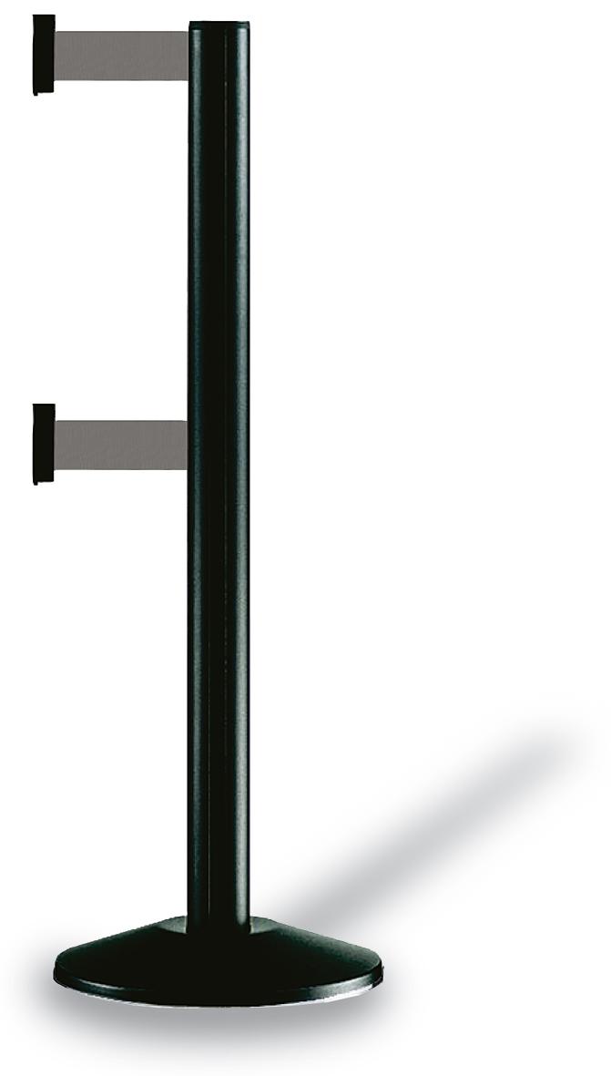 Système de guidage des personnes CLASSIC DOUBLE avec 2 sangles et montants, longueur de la courroie 2,3 m, montant noir