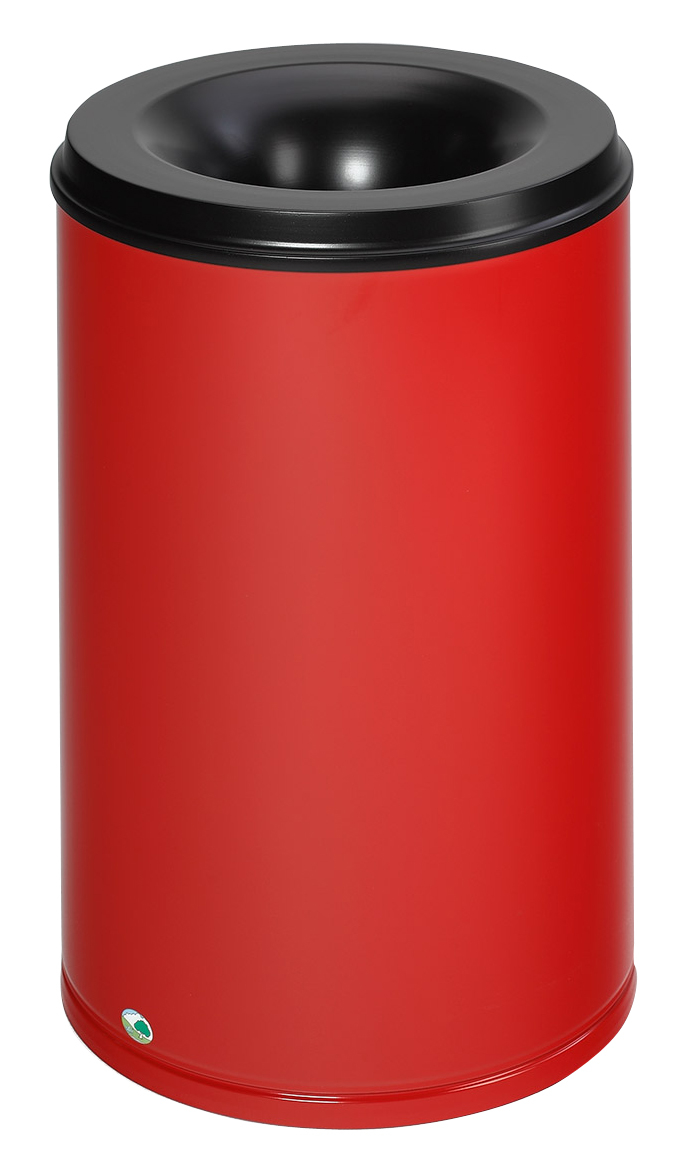 VAR Corbeille à papier avec tête étouffoir, 110 l, RAL3000 rouge vif, partie supérieure noir  ZOOM