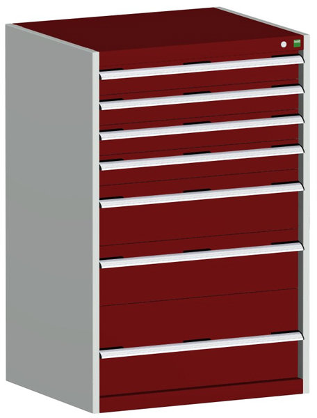 bott Armoire à tiroirs cubio surface de base 800x750 mm, 7 tiroir(s), RAL7035 gris clair/RAL3004 rouge pourpre
