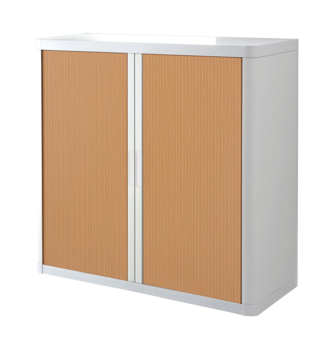 Paperflow Armoire à rideaux transversaux easyOffice®, 2 hauteurs des classeurs, blanc/hêtre  ZOOM