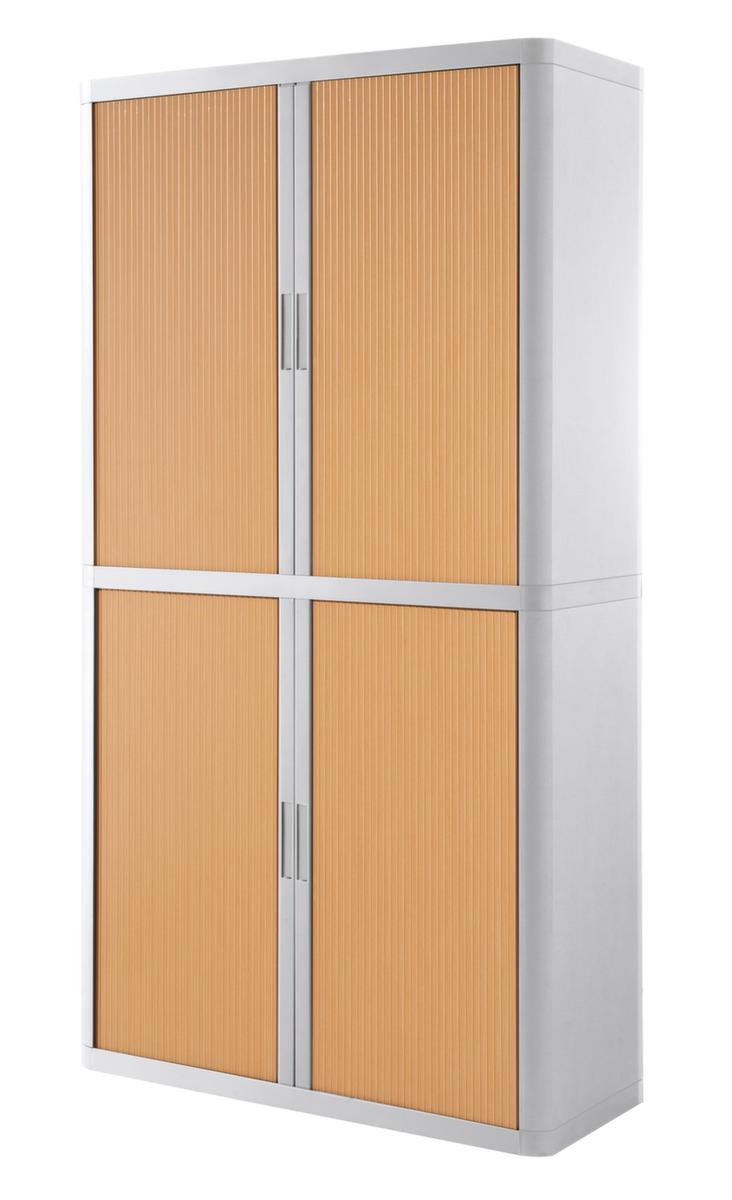 Paperflow Armoire à rideaux transversaux easyOffice®, 4 hauteurs des classeurs, blanc/hêtre  ZOOM