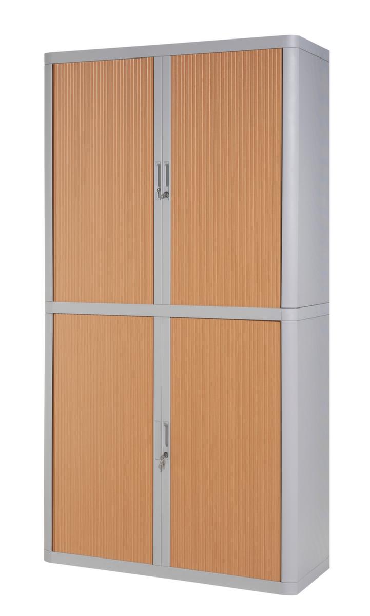 Paperflow Armoire à rideaux transversaux easyOffice®, 4 hauteurs des classeurs, gris/hêtre  ZOOM