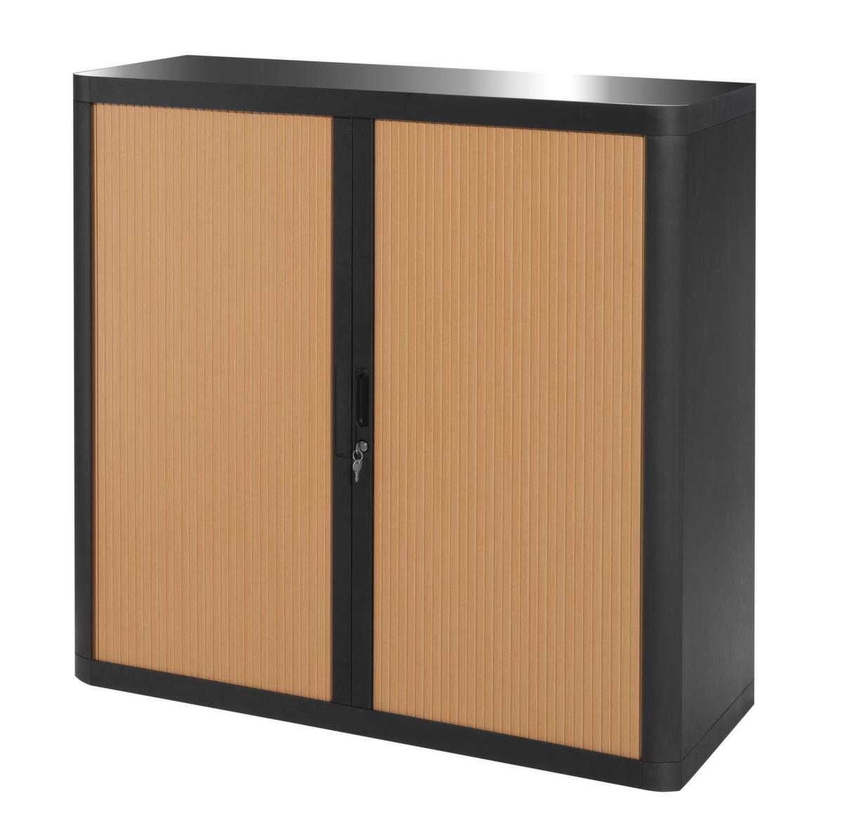 Paperflow Armoire à rideaux transversaux easyOffice®, 2 hauteurs des classeurs, noir/hêtre  ZOOM