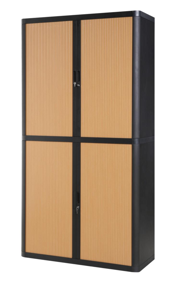 Paperflow Armoire à rideaux transversaux easyOffice®, 4 hauteurs des classeurs, noir/hêtre  ZOOM