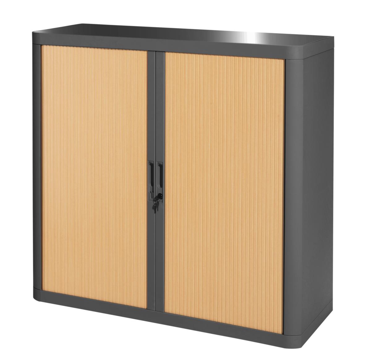 Paperflow Armoire à rideaux transversaux easyOffice®, 2 hauteurs des classeurs, anthracite/hêtre  ZOOM