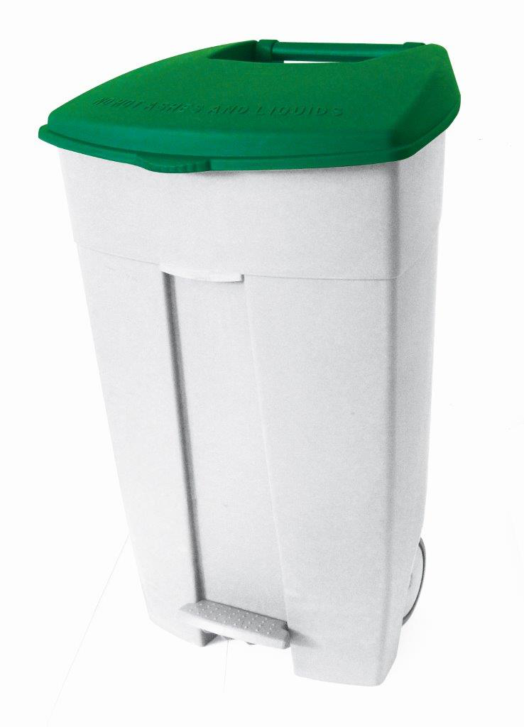 bac à déchets roulant Contiplast, 120 l, blanc, couvercle vert  ZOOM