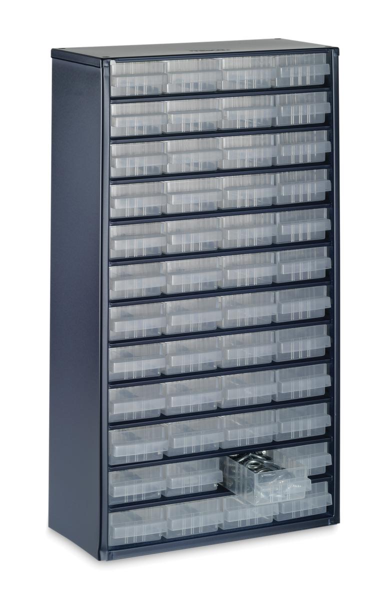 raaco bloc à tiroirs transparents robuste 1248-01 avec cadre en métal, 48 tiroir(s), bleu foncé/transparent  ZOOM