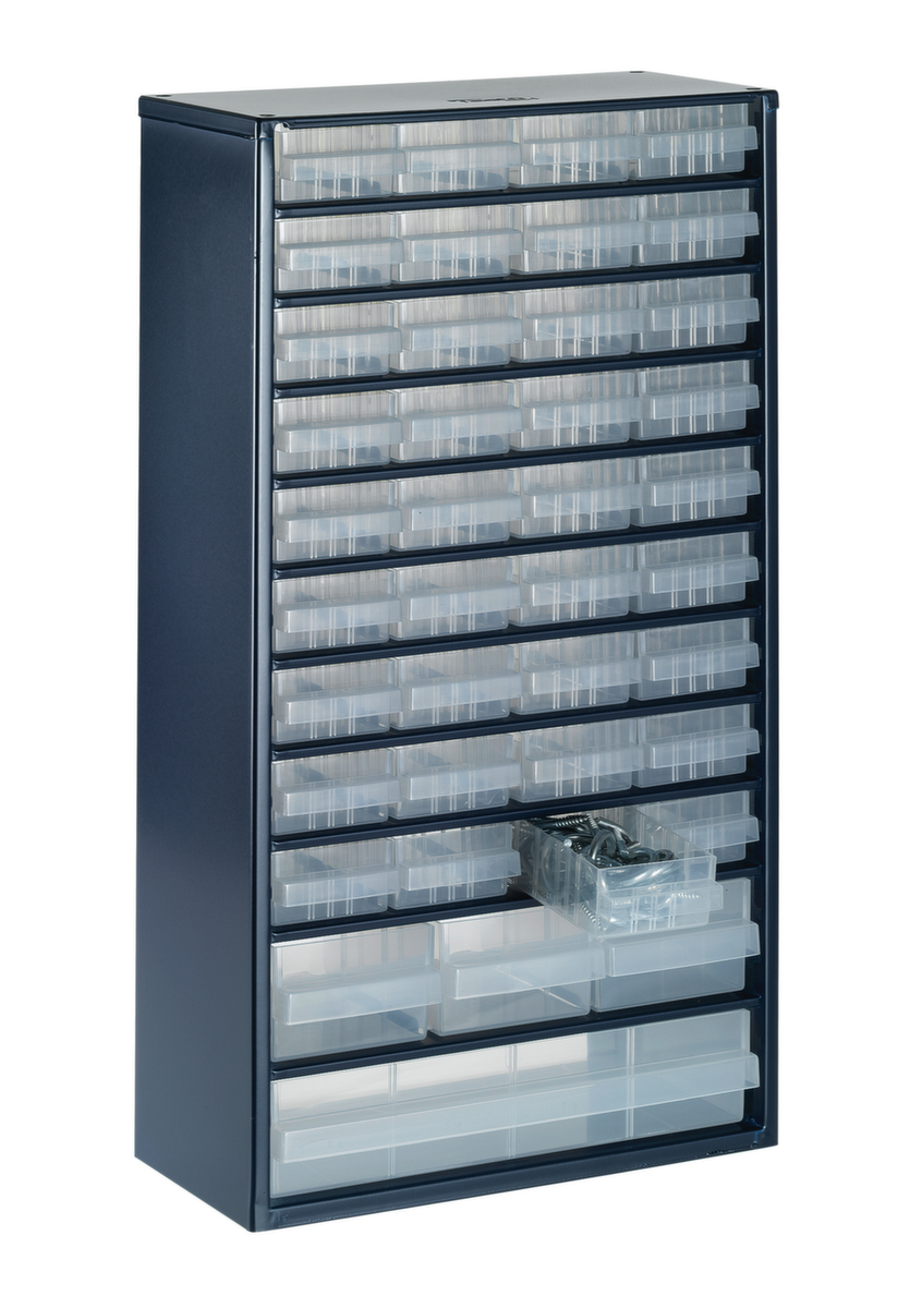 raaco bloc à tiroirs transparents robuste 1240-123 avec cadre en métal, 40 tiroir(s), bleu foncé/transparent  ZOOM