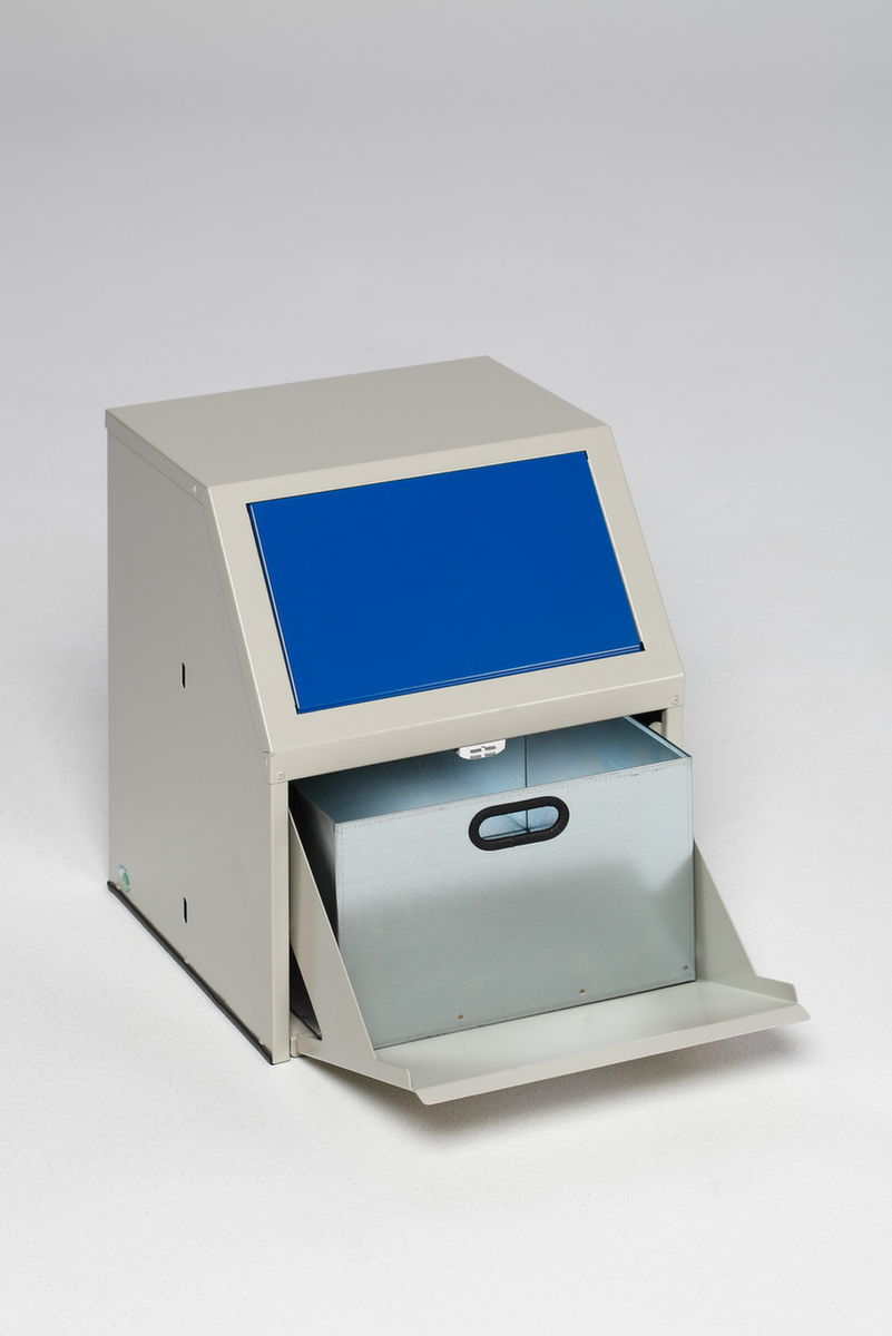VAR Collecteur de matières recyclables avec rabat frontal, 23 l, RAL7032 gris silex, couvercle bleu  ZOOM