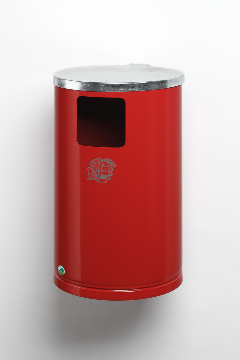 VAR Collecteur de déchets WR 1 avec couvercle, 30 l, RAL3000 rouge vif  ZOOM