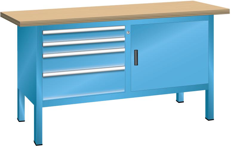 LISTA Établi avec tiroirs et armoires, 4 tiroirs, 1 armoire, RAL 5012 bleu clair/RAL 5012 bleu clair  ZOOM
