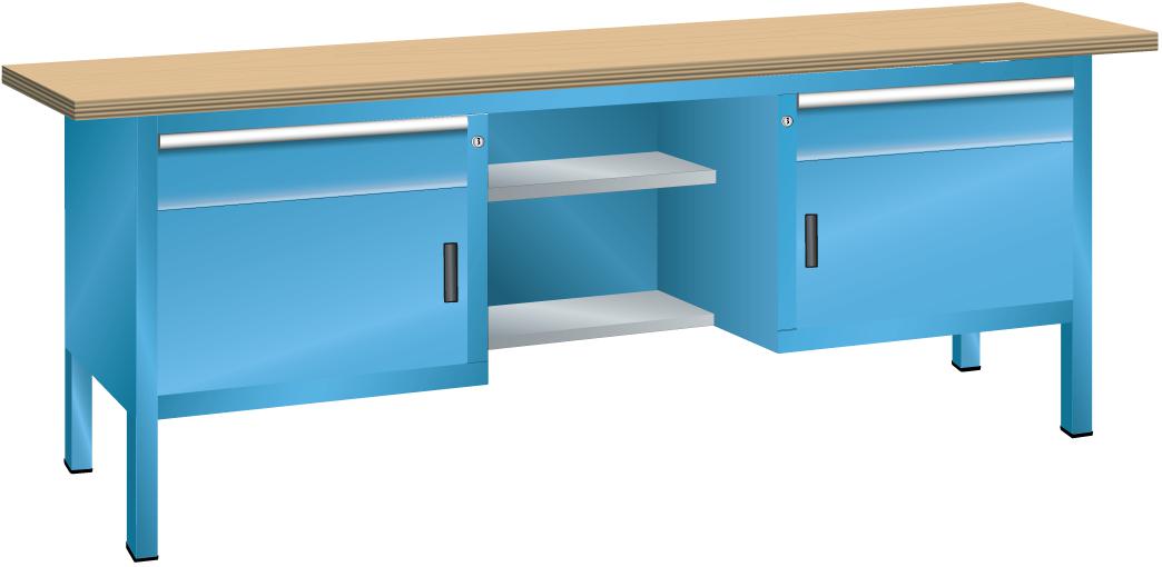 LISTA Établi avec tiroirs et armoires, 2 tiroirs, 2 armoires, RAL 5012 bleu clair/RAL 5012 bleu clair  ZOOM
