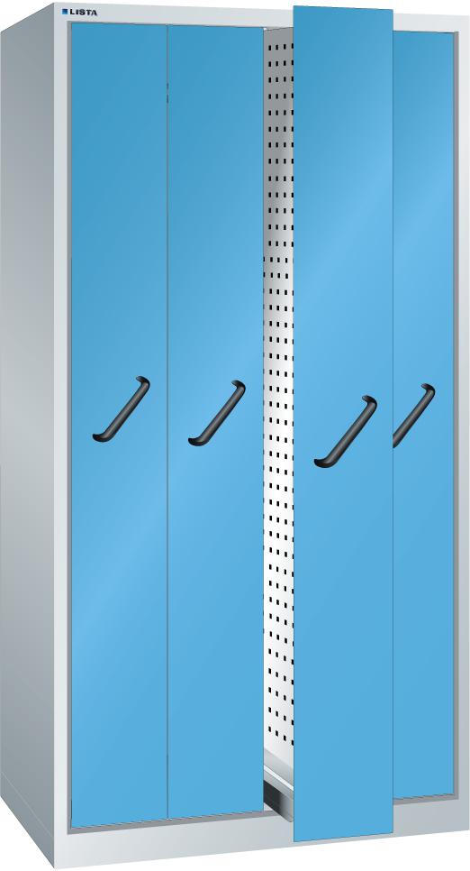 LISTA Armoire avec extensions verticales avec plaques perforées, 4 extensions, RAL7035 gris clair/RAL 5012 bleu clair  ZOOM