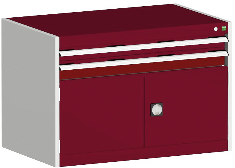 bott Armoire à tiroirs cubio surface de base 1050x750 mm, 2 tiroir(s), RAL7035 gris clair/RAL3004 rouge pourpre