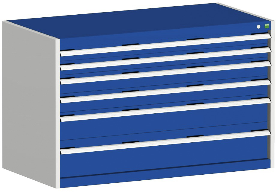 bott Armoire à tiroirs cubio surface de base 1300x750 mm, 6 tiroir(s), RAL7035 gris clair/RAL5010 bleu gentiane