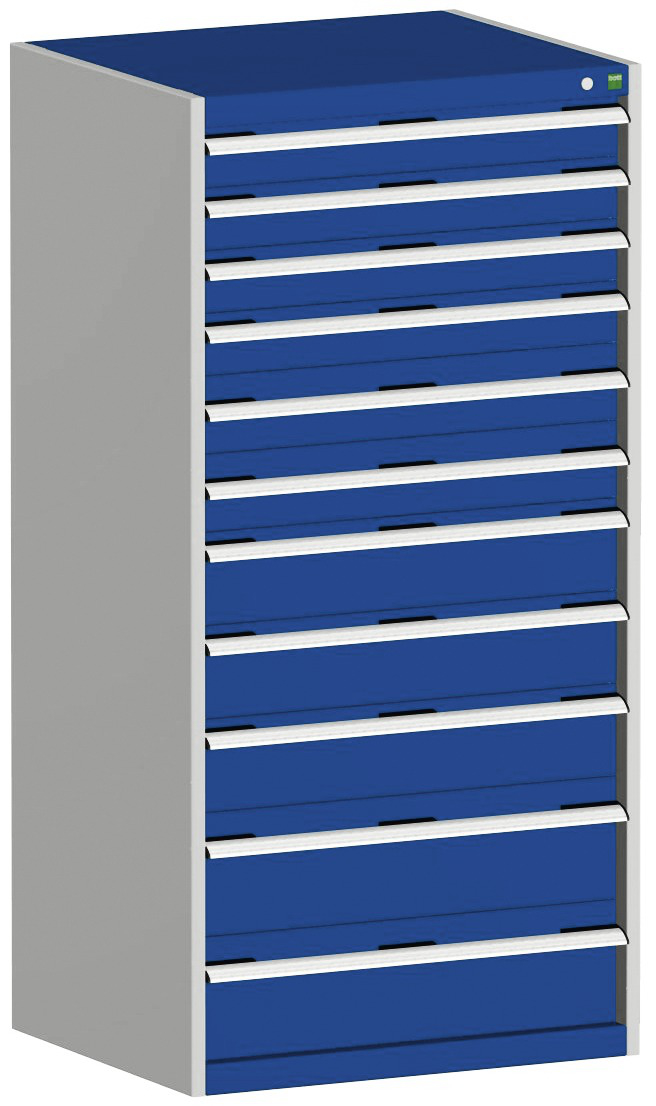 bott Armoire à tiroirs cubio surface de base 800x650 mm, 11 tiroir(s), RAL7035 gris clair/RAL5010 bleu gentiane