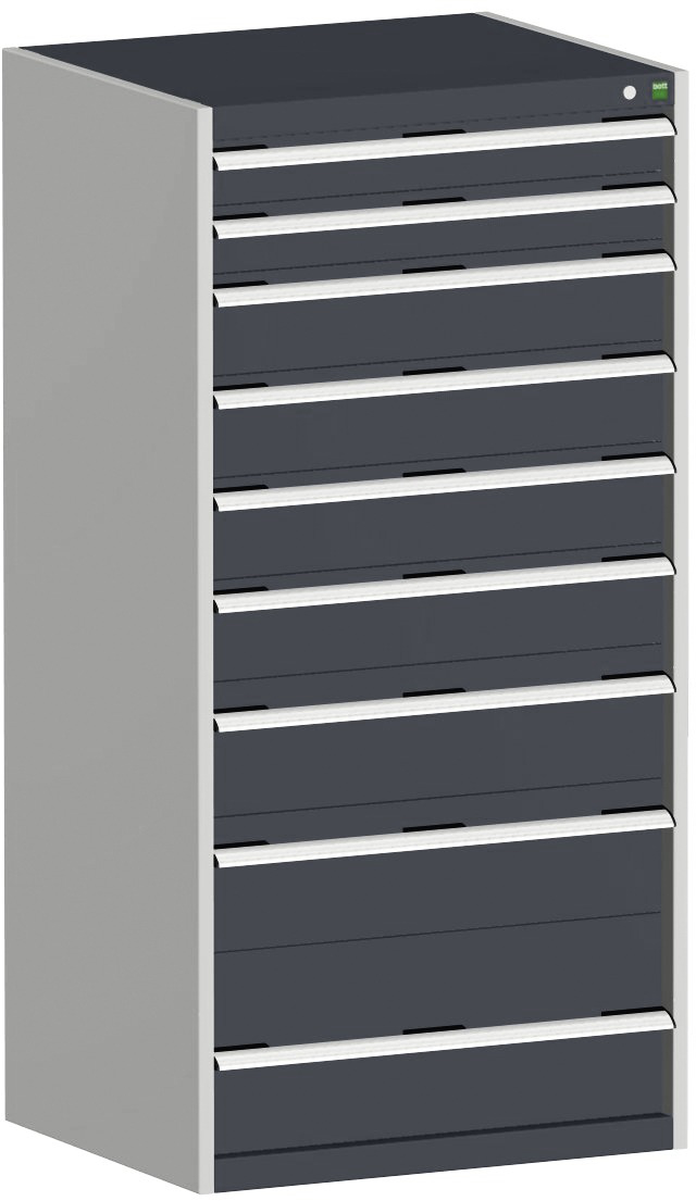 bott Armoire à tiroirs cubio surface de base 800x650 mm, 9 tiroir(s), RAL7035 gris clair/RAL7016 gris anthracite