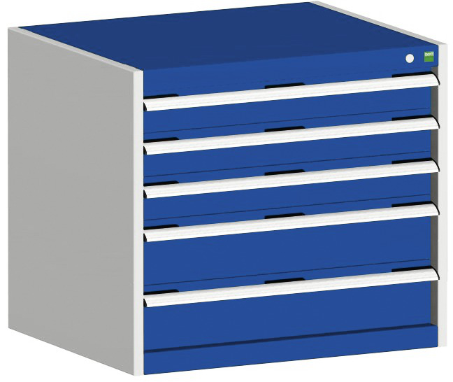 bott Armoire à tiroirs cubio surface de base 800x750 mm, 5 tiroir(s), RAL7035 gris clair/RAL5010 bleu gentiane