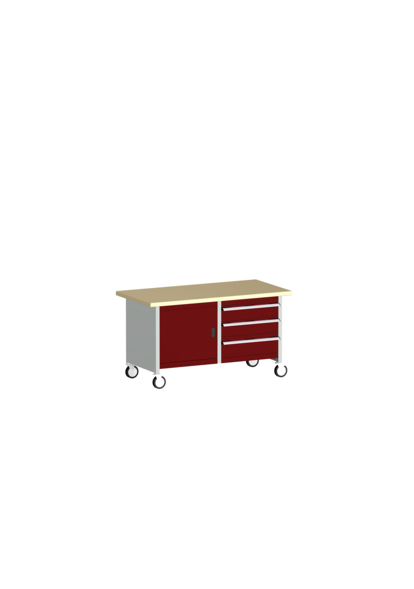 bott Bloc établi mobile cubio, 3 tiroirs, 1 armoire, RAL7035 gris clair/RAL3004 rouge pourpre  ZOOM