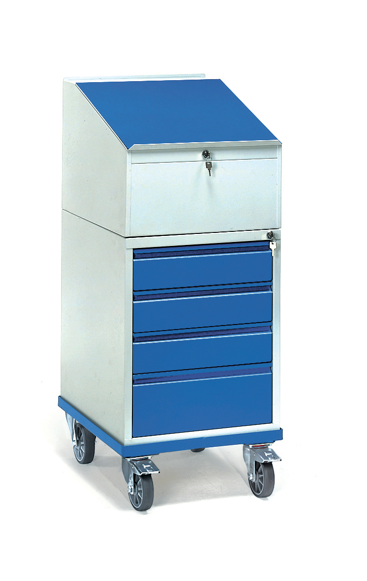 fetra Bureau mobile à tiroirs, RAL7035 gris clair/RAL5007 bleu brillant  ZOOM