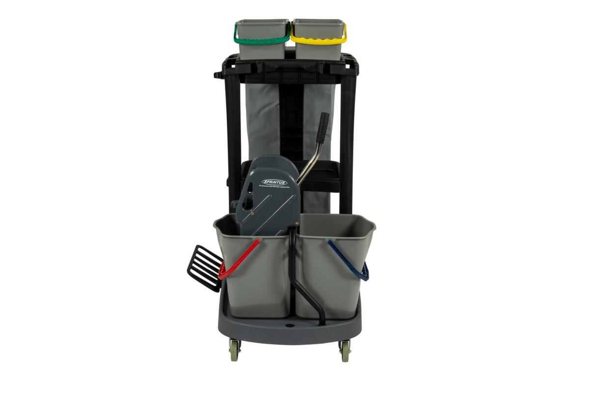 Chariot de nettoyage avec sac de 120 litres et presse à balais, 4x4 l/2x17 l seau en rouge/bleu/vert/jaune  ZOOM