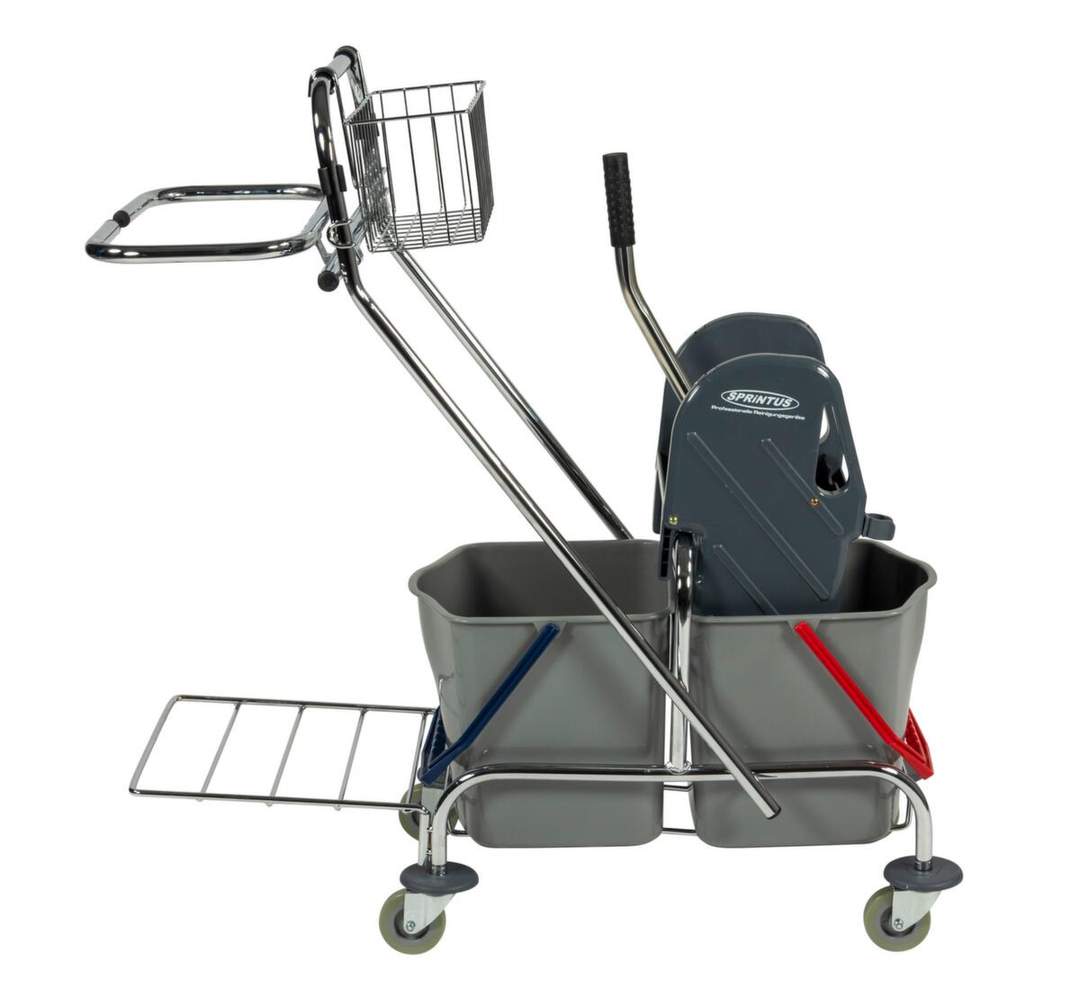 Chariot de lavage humide avec presse à balais et porte-sacs à ordures, 2x17 l seau en ROUGE/BLEU  ZOOM