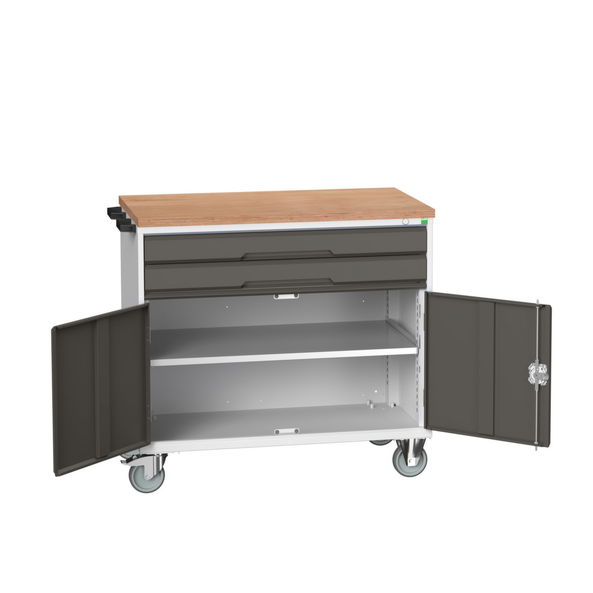 bott Chariot à outils verso, 2 tiroirs, 1 armoire, RAL7035 gris clair/RAL7016 gris anthracite