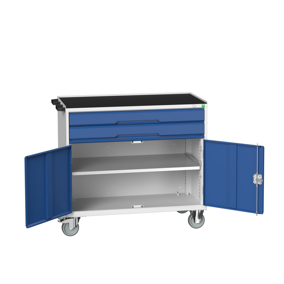 bott Chariot à outils verso, 2 tiroirs, 1 armoire, RAL7035 gris clair/RAL5010 bleu gentiane  ZOOM