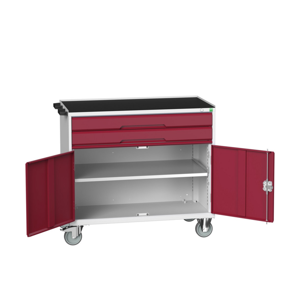 bott Chariot à outils verso, 2 tiroirs, 1 armoire, RAL7035 gris clair/RAL3004 rouge pourpre  ZOOM