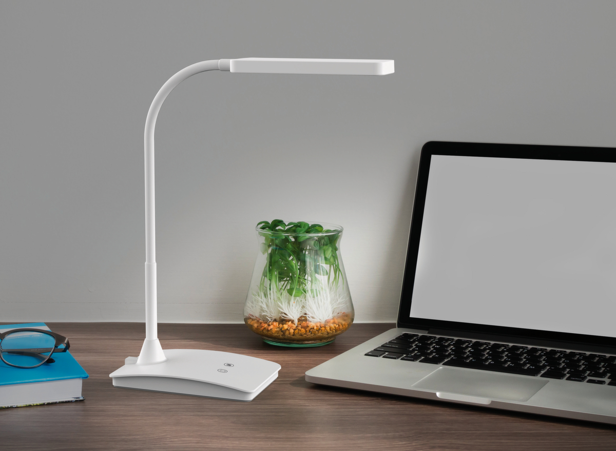 MAUL Lampe de bureau DEL compacte MAULpearly colour vario avec température de couleur réglable, lumière blanc lumière du jour à blanc chaud, blanc  ZOOM