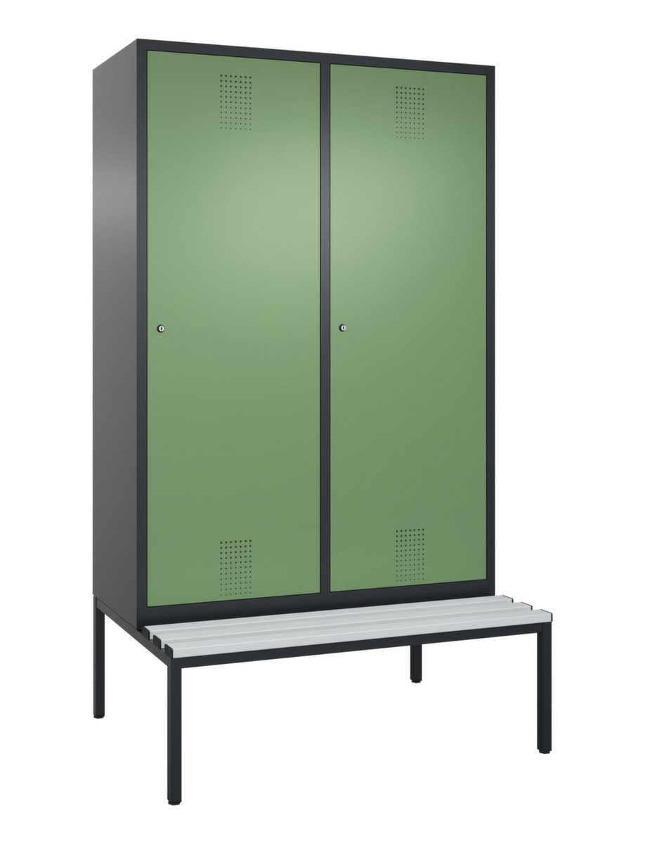 C+P Armoire vestiaire Evolo avec banc intégré + 4 compartiments dont 2 avec 1 porte, largeur de compartiment 300 mm