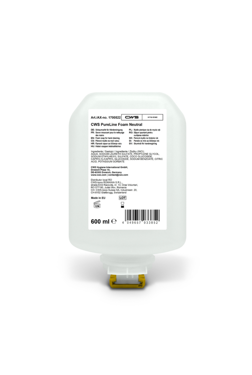 CWS Savon mousse PureLine Foam Neutral, 0,6 l, hydratant et testé dermatologiquement  ZOOM