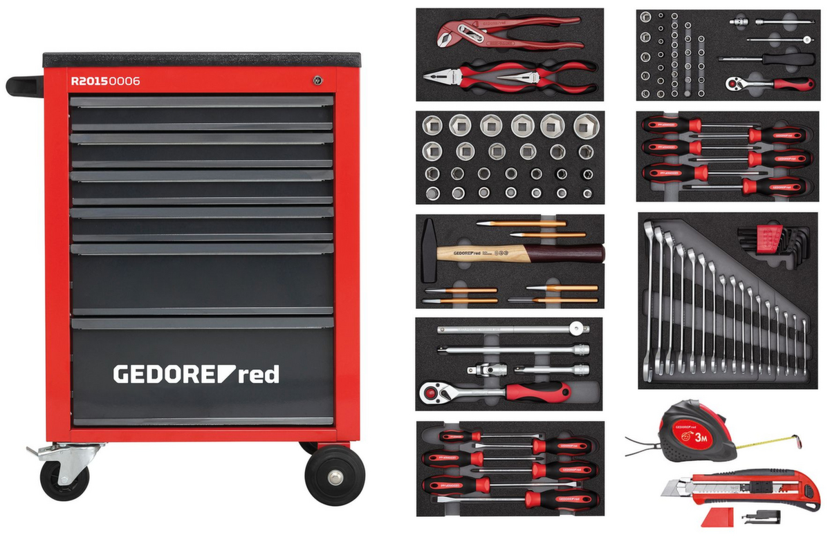 GEDORE R21560001 Jeu d'outils dans une servante d'atelier MECHANIC rouge 119 pièces  ZOOM