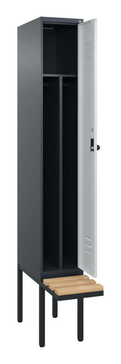 C+P Armoire vestiaire avec banc Classic Plus pour une séparation en noir et blanc, largeur de compartiment 300 mm  ZOOM