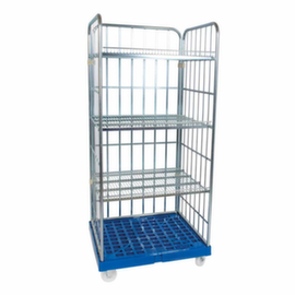 Bac sur roulettes rolltainer® avec 3 parois et tablettes
