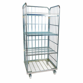 Bac sur roulettes rolltainer® avec 3 parois et 3 tablettes