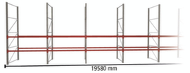 META Rayonnage à palettes MULTIPAL pour 63 palettes, largeur 19580 mm, 3 niveaux de stockage